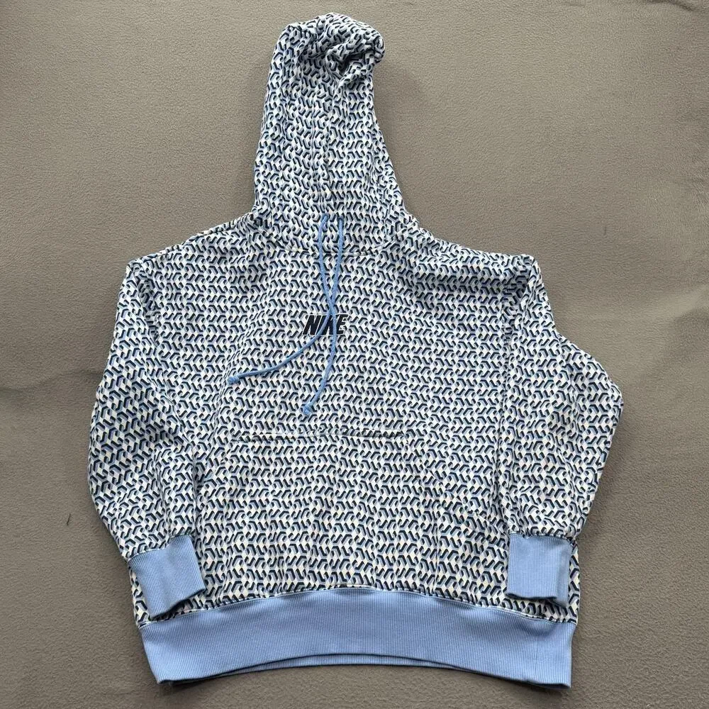 Nike‎ Hoodie Mens Medium Blue Geometric Logo Pullover Sweatshirt Cotton Blend